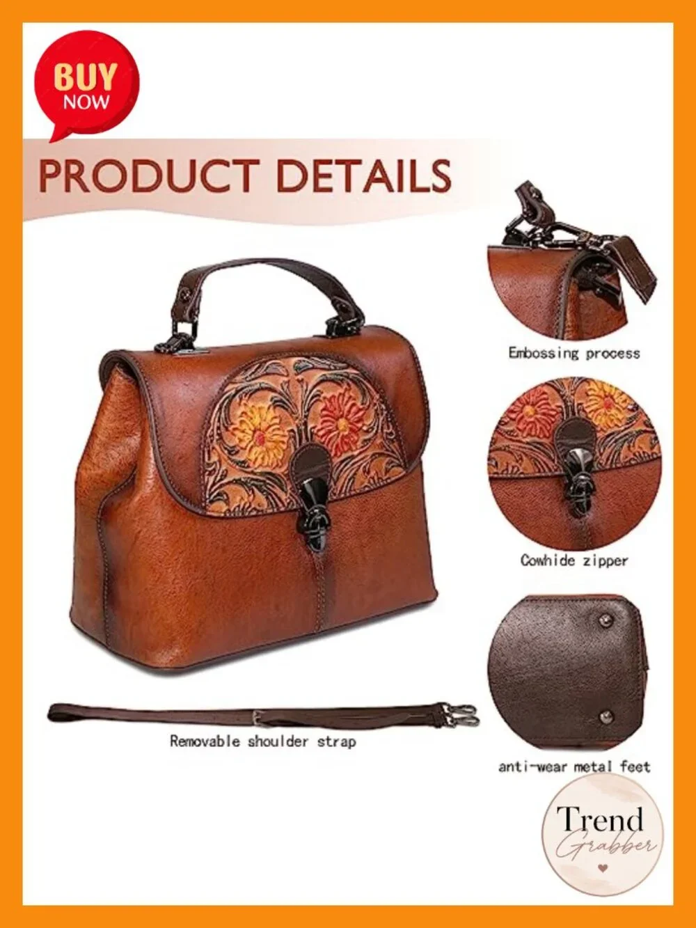 Genuine Leather Top Handle Satchel Handbag Handmade Embossed Crossbody Hobo